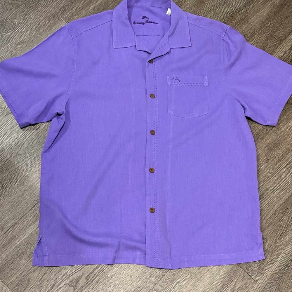 Tommy Bahama Lavender Purple Silk Poly Blend Short-Sleeve Button-Up Shirt